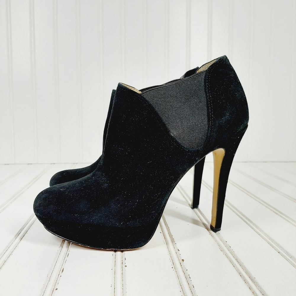 INC International Concepts Madison Black Leather Elastic Heel Ankle Boots A780